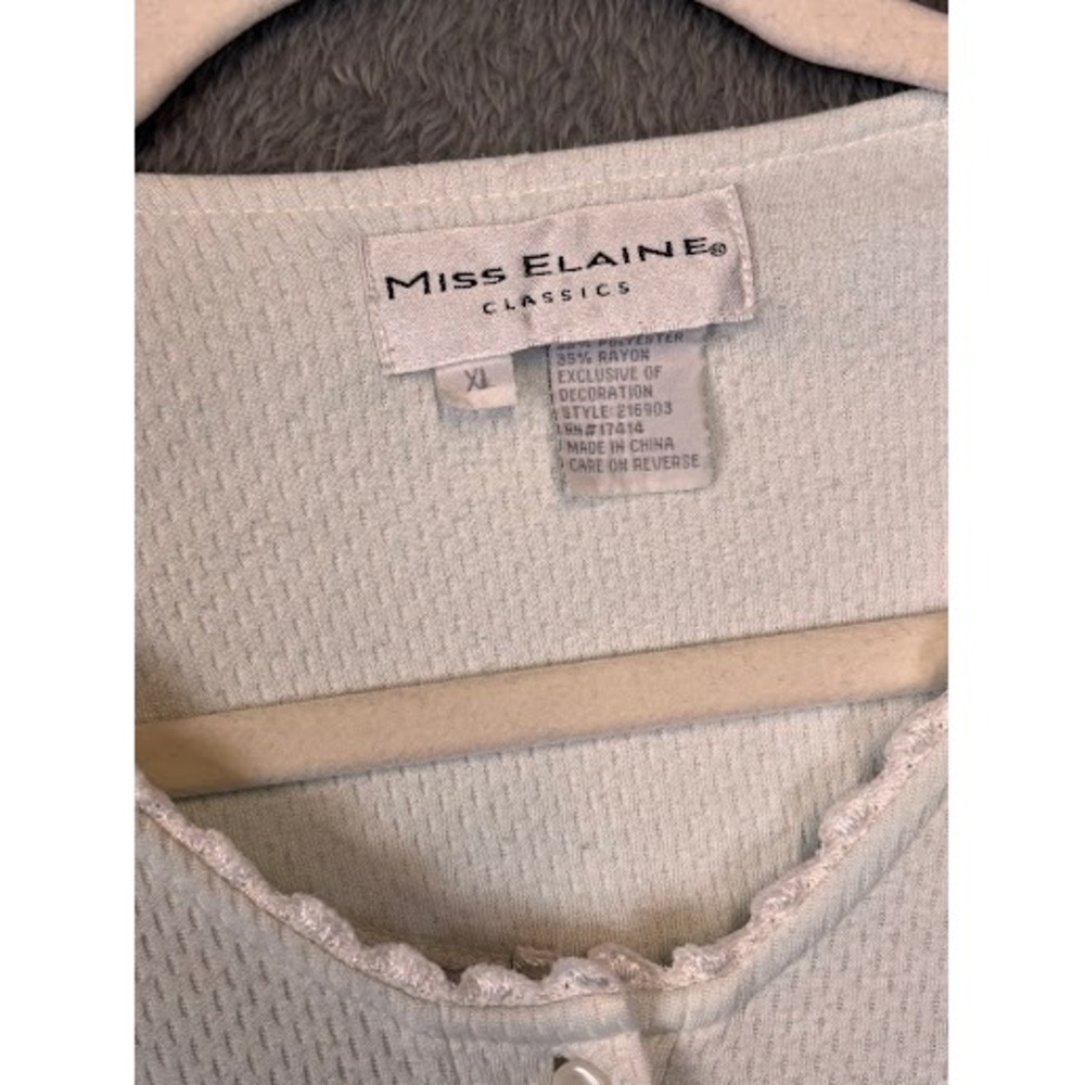 Miss Elaine Classics Mint Green Waffle Knit Floral Embroider 4 Button Nightgown - Picture 3 of 7
